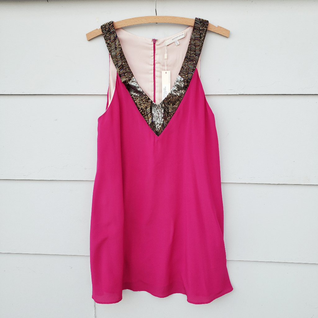 Lavender Brown Jewel Neck Shift Dress W/ Pockets M